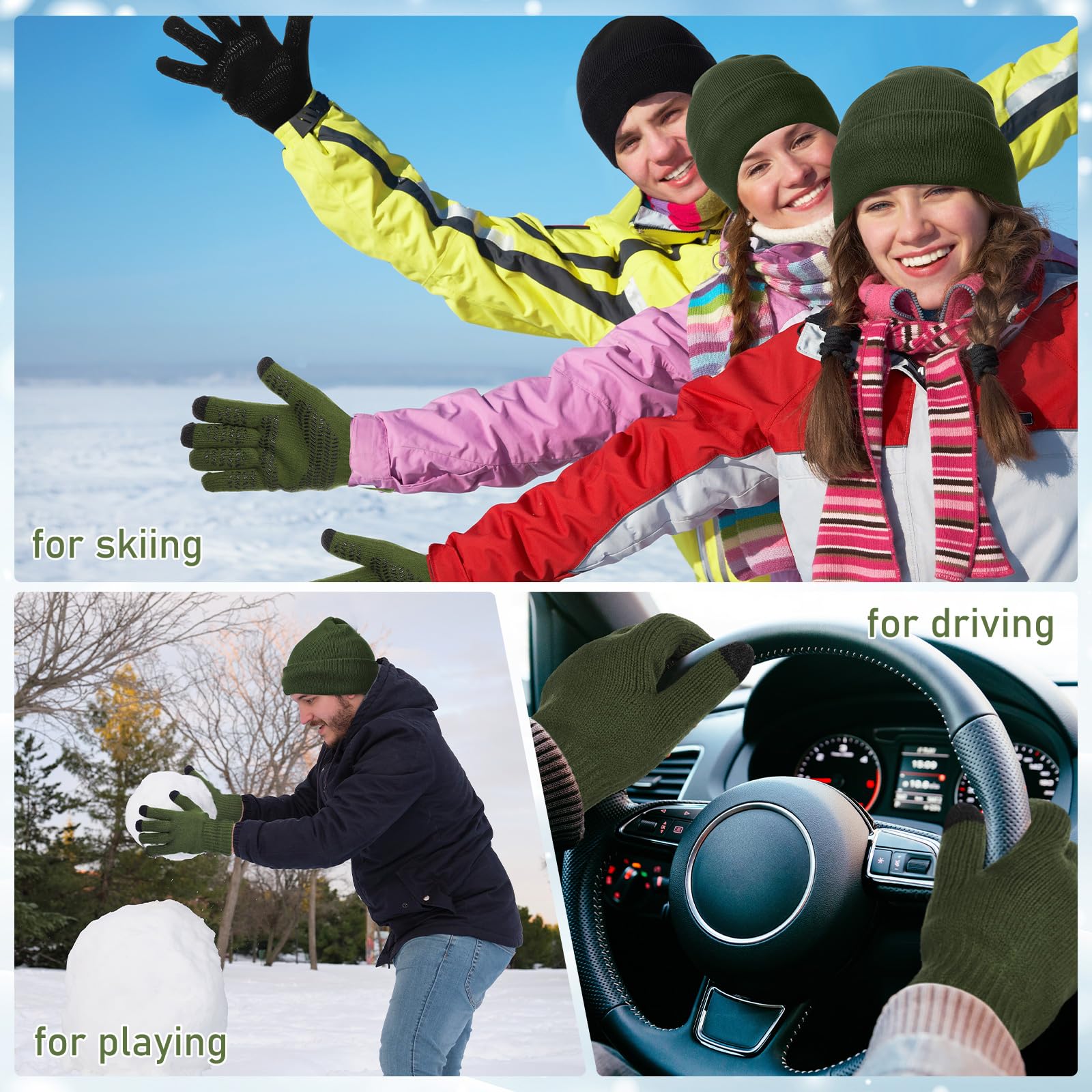 Geyoga 4 Pcs Winter Warm Beanie Touchscreen Gloves Set Soft Skull Cap Warm Fleece Lined Ski Hat Set Knit for Men - Image 6