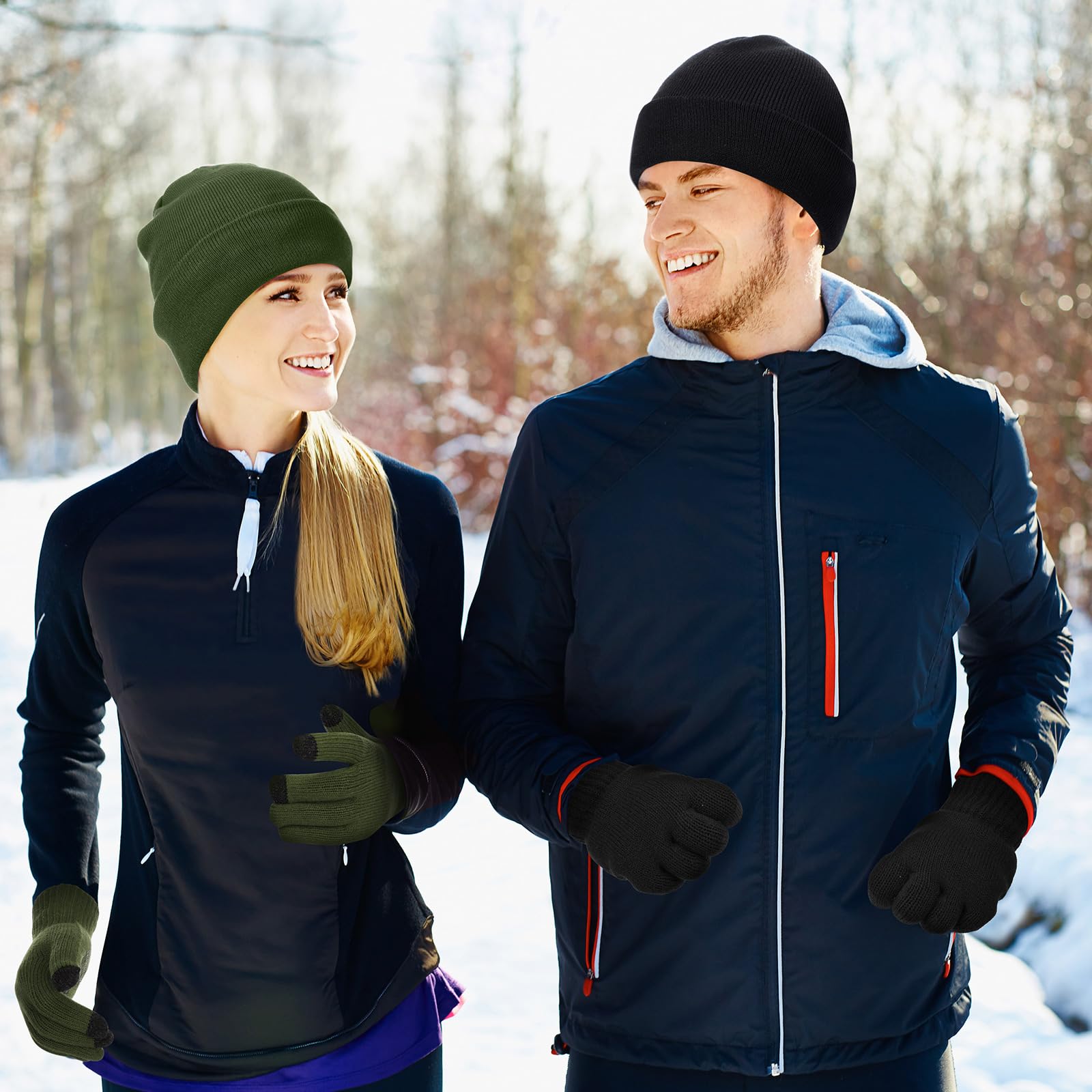 Geyoga 4 Pcs Winter Warm Beanie Touchscreen Gloves Set Soft Skull Cap Warm Fleece Lined Ski Hat Set Knit for Men - Image 7