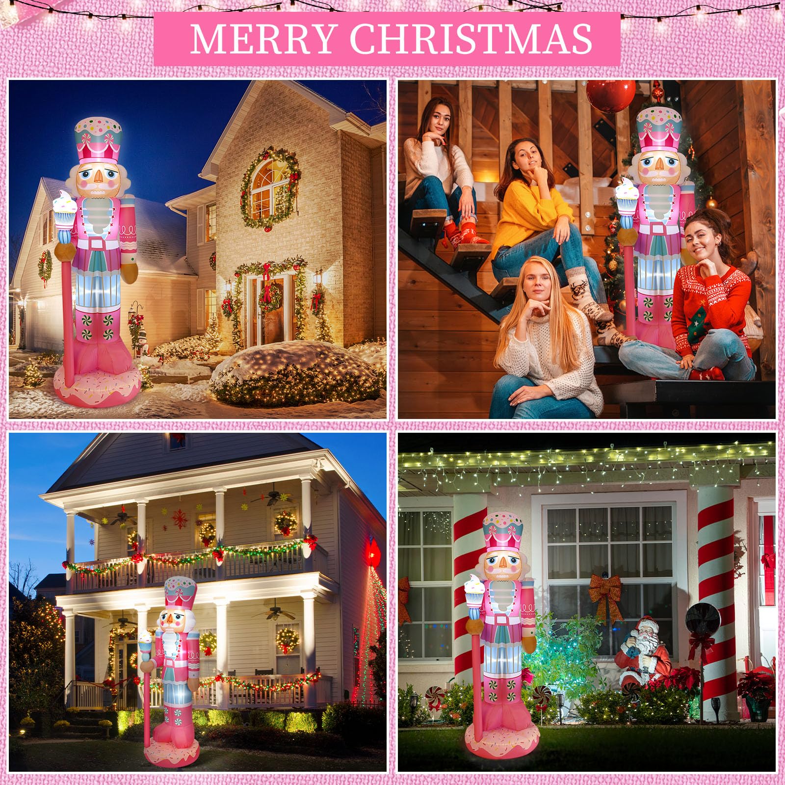 Geyoga 8FT Christmas Inflatable Outdoor Decoration Pink Nutcracker Hold Cake Cane Blow Up with LED Lights Inflatable Nutcracker Yard Decor for Xmas Decorations Outdoor Indoor Xmas Gifts - Image 7