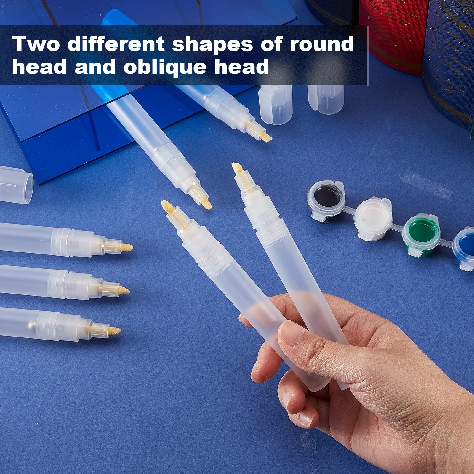 Sepamoon Set of 12 Empty Fillable Pen 3 mm 6 Mm, Refillable Paint Pen Blank Round Tilted Flat Head Refillable Paint Markers Fine Tip Acrylic Markers for Touch Up Graffiti Paper Drawing - Image 4