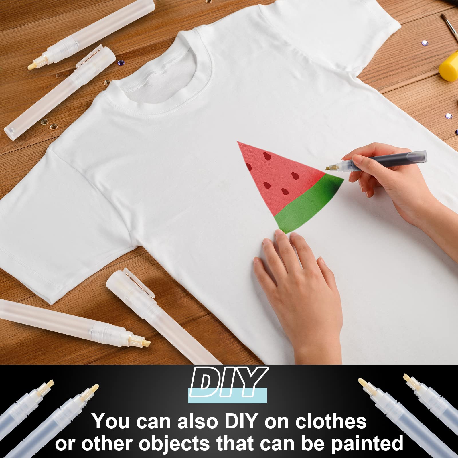 Sepamoon Set of 12 Empty Fillable Pen 3 mm 6 Mm, Refillable Paint Pen Blank Round Tilted Flat Head Refillable Paint Markers Fine Tip Acrylic Markers for Touch Up Graffiti Paper Drawing - Image 6