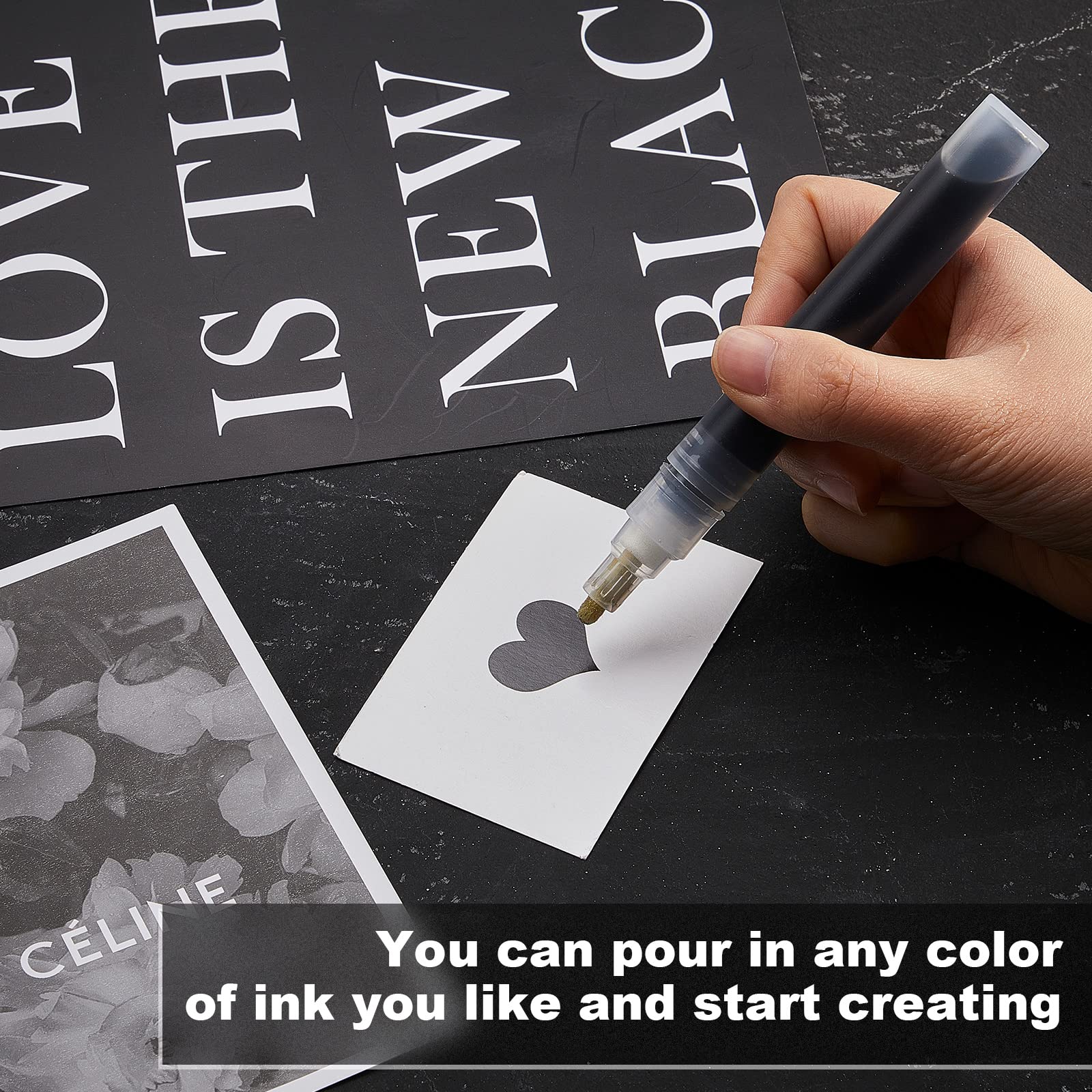 Sepamoon Set of 12 Empty Fillable Pen 3 mm 6 Mm, Refillable Paint Pen Blank Round Tilted Flat Head Refillable Paint Markers Fine Tip Acrylic Markers for Touch Up Graffiti Paper Drawing - Image 7